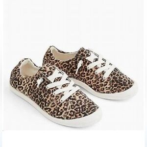 Torrid Leopard Print Ruched Slip On Sneakers with Elastic Laces